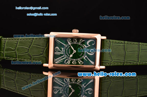 Franck Muller Long Island Swiss Quartz Rose Gold Case Rose Gold Bezel with Green Leather Strap and Green Dial - Click Image to Close